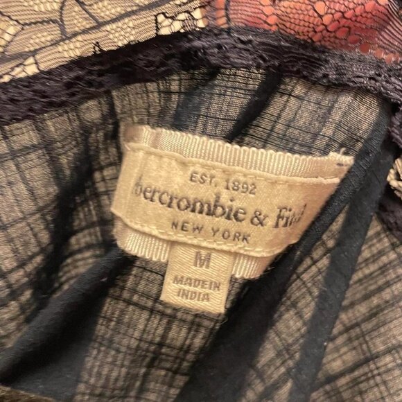 Vintage Y2K Abercrombie Navy Lace Button-Up Blouse - M - Picture 8 of 10